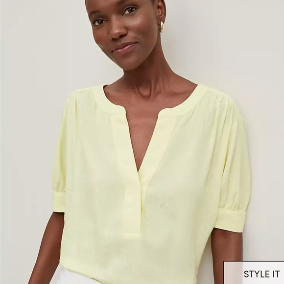 Ann Taylor Yellow Short Sleeve Relaxed Blouse - Picture 3 of 10